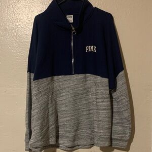PINK Victoria's Secret Navy and Gray Half-Zip Sweatshirt